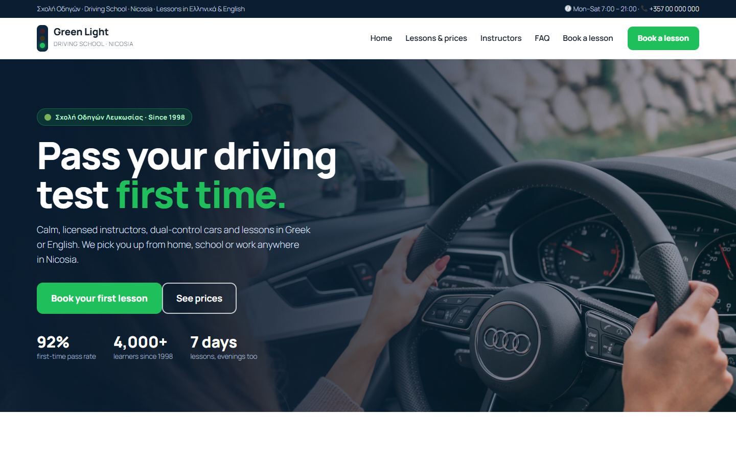 Green Light Driving School example website